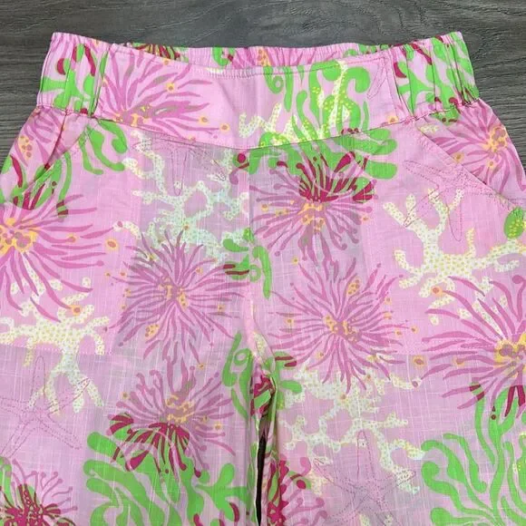 Lilly Pulitzer Mid Rise Wide Leg Pants Pink Green Size Small - Picture 2 of 13